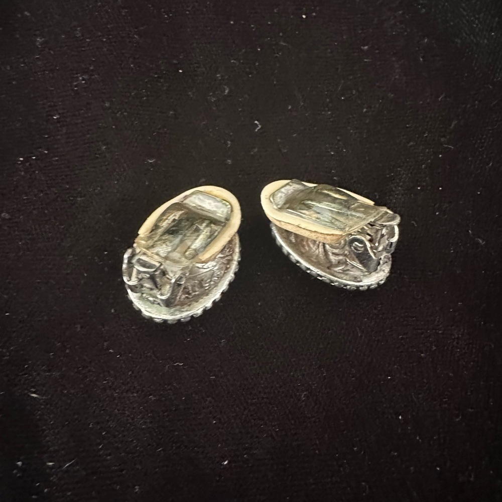 Vintage Silvertone Clip-On Earrings with Crystal Accents - Picture 4 of 9